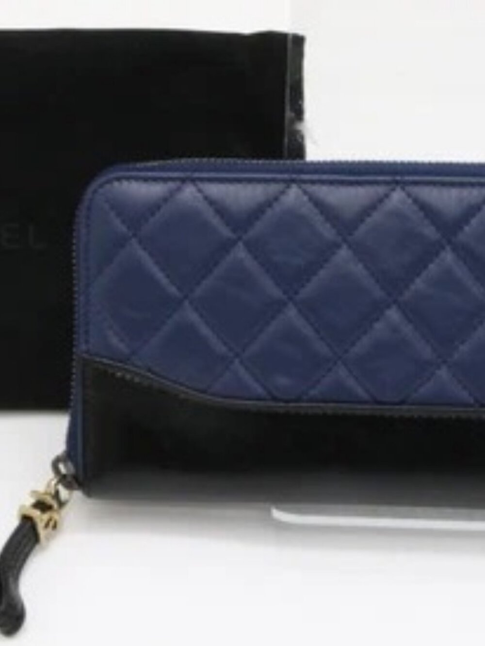 Chanel Aged Calfskin Quilted Gabrielle Zip Around Long Wallet - Blue/Black